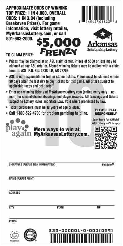 $5,000 Frenzy scratchcard - game number #823 - back