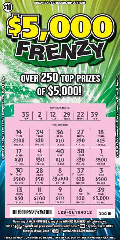 $5,000 Frenzy scratchcard - game number #823 - front-scratched