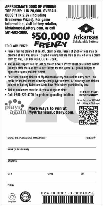 $50,000 Frenzy scratchcard - game number #824 - back