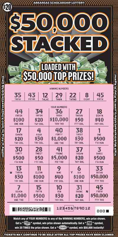 $50,000 Stacked scratchcard - game number #877 - front-scratched