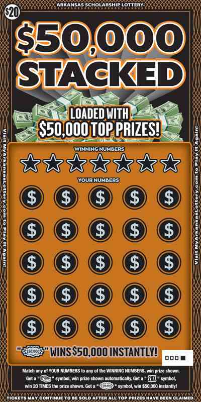 $50,000 Stacked scratchcard - game number #877 - front