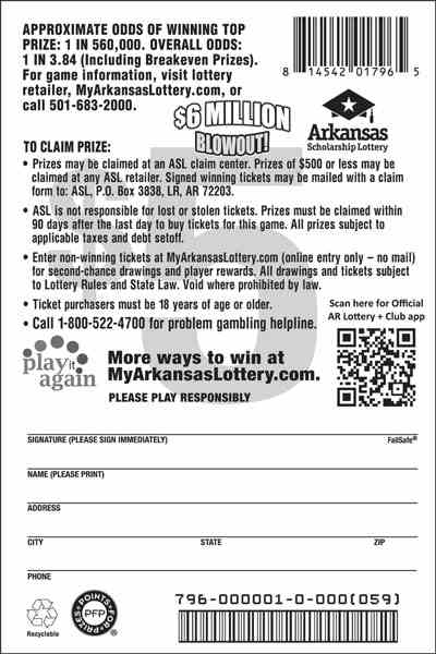 $6 Million Blowout! scratchcard - game number #796 - back