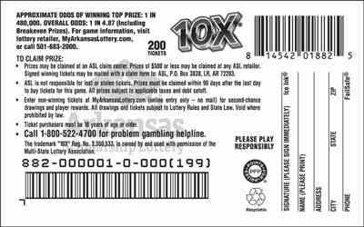 10X® scratchcard - game number #882 - back