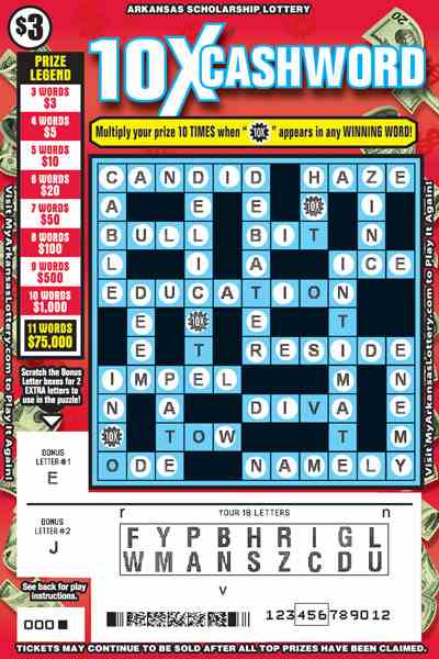 10X® Cashword scratchcard - game number #826 - front-scratched