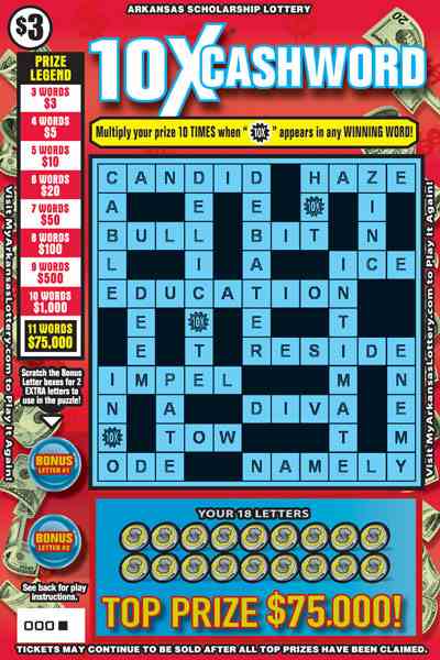 10X® Cashword scratchcard - game number #826 - front