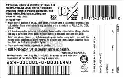 10X® The Cash scratchcard - game number #829 - back