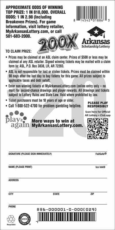 200X scratchcard - game number #886 - back