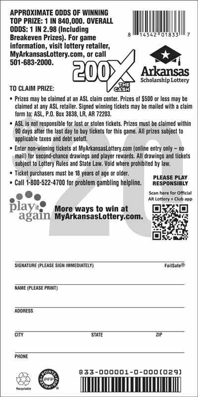 200X The Cash scratchcard - game number #833 - back