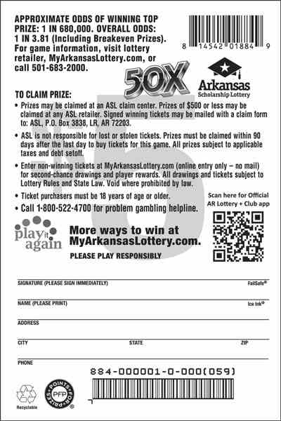 50X scratchcard - game number #884 - back