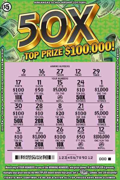 50X scratchcard - game number #884 - front-scratched