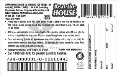 Beat The House scratchcard - game number #789 - back