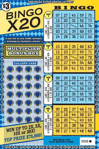 Bingo X20 scratchcard - game number #857 - front