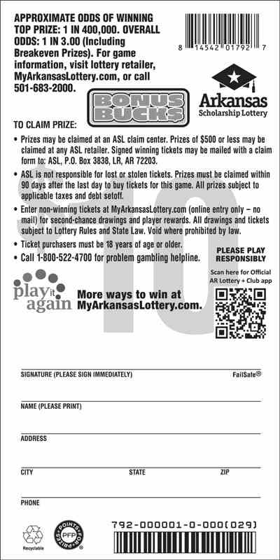 Bonu$ Buck$ scratchcard - game number #792 - back