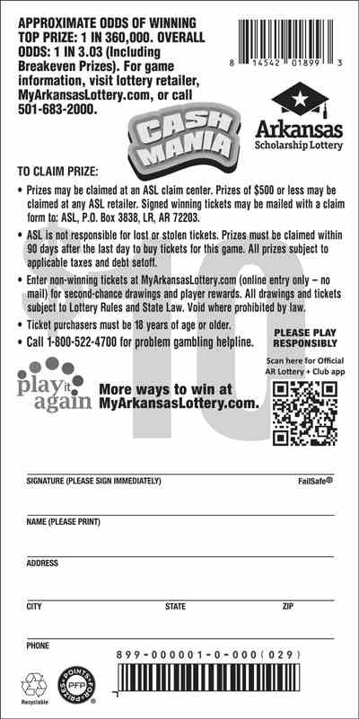 Cash Mania scratchcard - game number #899 - back