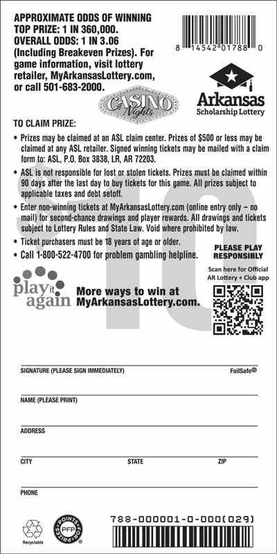 Casino Nights scratchcard - game number #788 - back