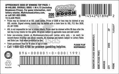 Crazy Dough scratchcard - game number #896 - back