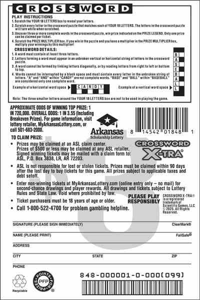 Crossword X-Tra® scratchcard - game number #848 - back