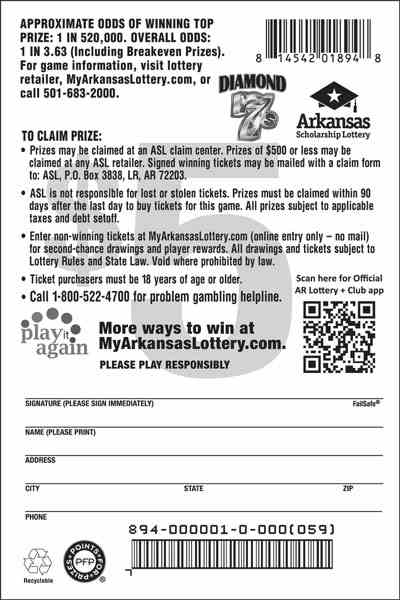 Diamond 7S scratchcard - game number #894 - back