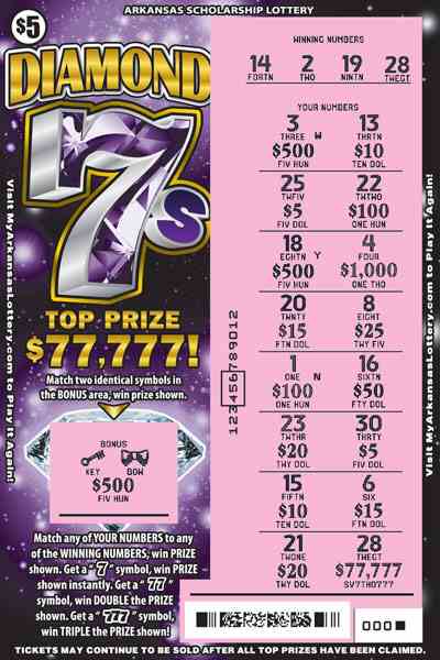 Diamond 7S scratchcard - game number #894 - front-scratched