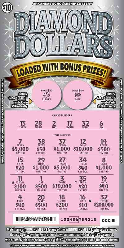 Diamond Dollars scratchcard - game number #828 - front-scratched