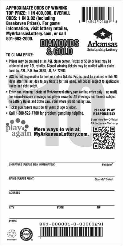 Diamonds & Gold scratchcard - game number #881 - back