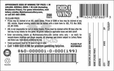 Did I Win? scratchcard - game number #860 - back