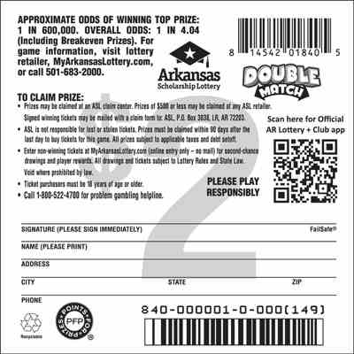 Double Match scratchcard - game number #840 - back