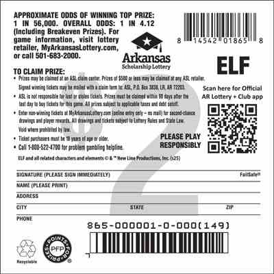 Elf scratchcard - game number #865 - back