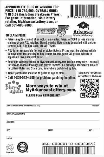 Fiery 5S scratchcard - game number #858 - back