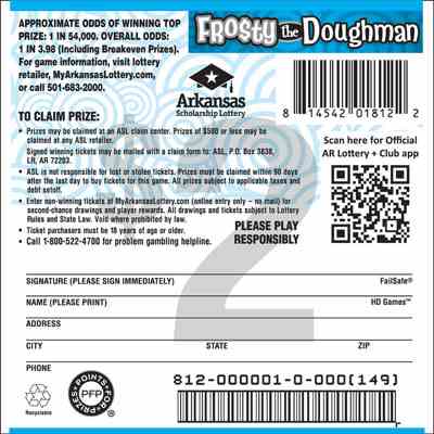 Fro$Ty The Doughman scratchcard - game number #812 - back