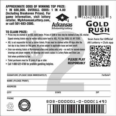 Gold Rush scratchcard - game number #808 - back