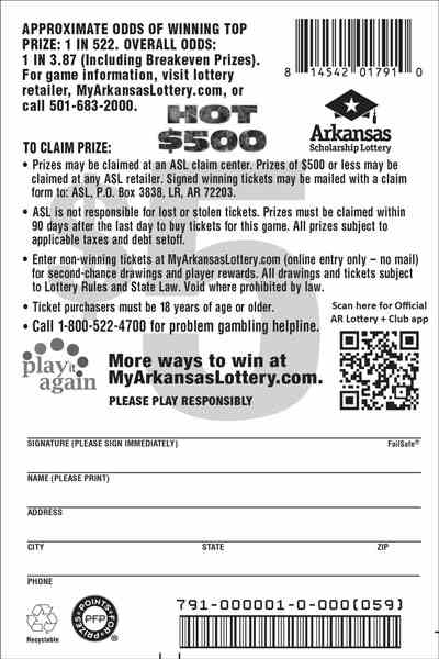 Hot $500 scratchcard - game number #791 - back