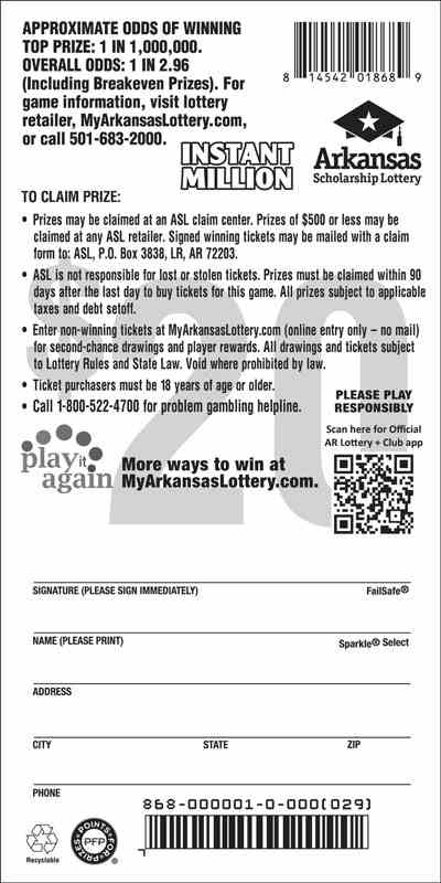 Instant Million scratchcard - game number #868 - back