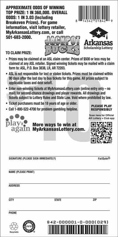 Jackpot Bucks scratchcard - game number #842 - back