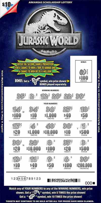 Jurassic World scratchcard - game number #850 - front-scratched