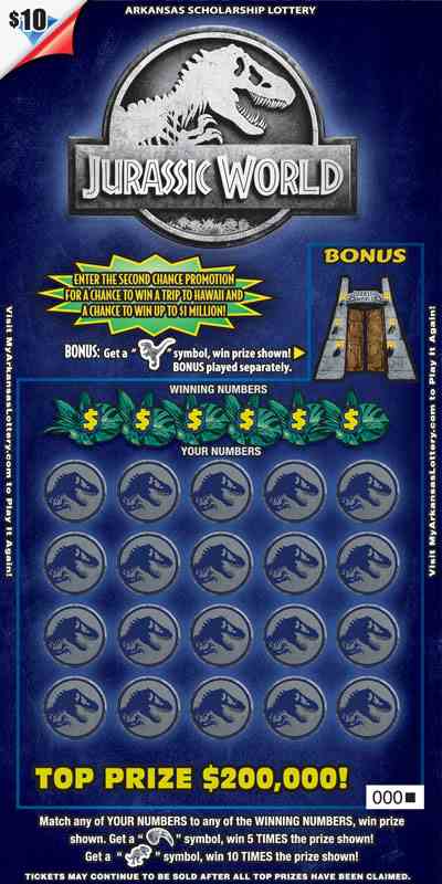 Jurassic World scratchcard - game number #850 - front