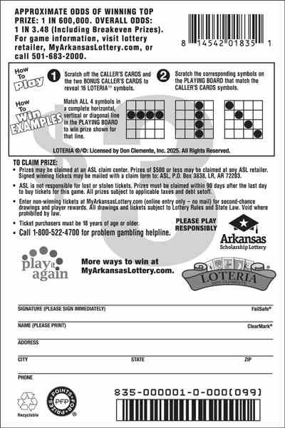 Loteria scratchcard - game number #835 - back