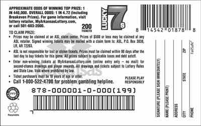 Lucky 7S scratchcard - game number #878 - back