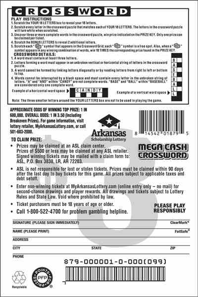 Mega Cash Crossword scratchcard - game number #879 - back