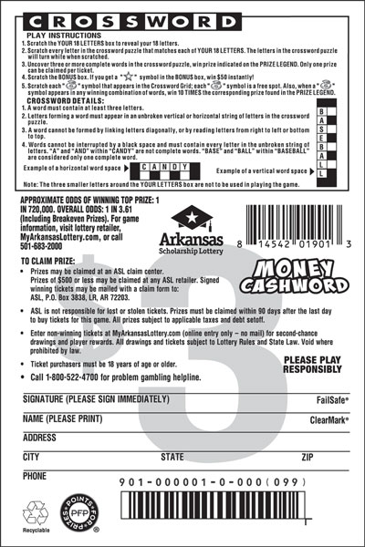 Money Cashword scratchcard - game number #901 - back