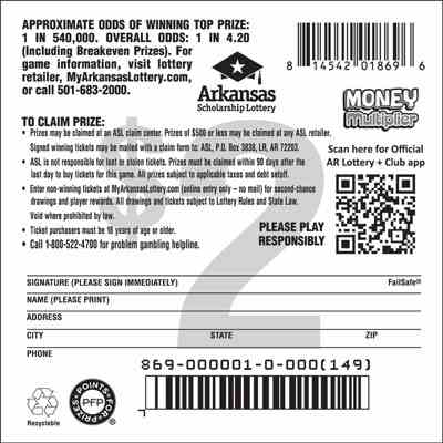 Money Multiplier scratchcard - game number #869 - back