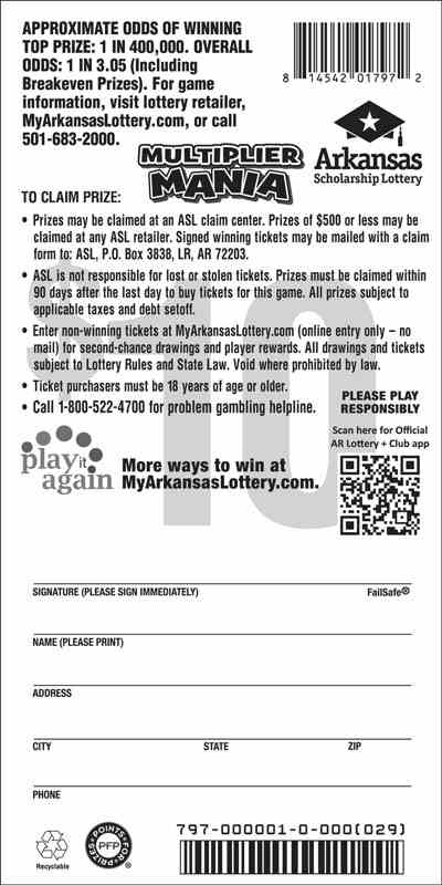 Multiplier Mania scratchcard - game number #797 - back