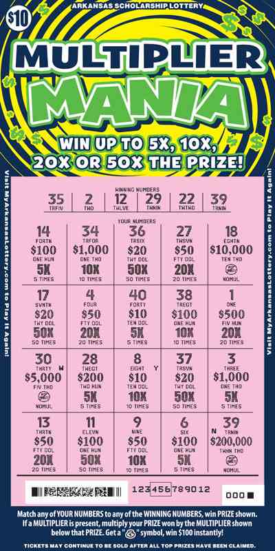 Multiplier Mania scratchcard - game number #797 - front-scratched