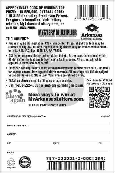 Mystery Multiplier scratchcard - game number #787 - back