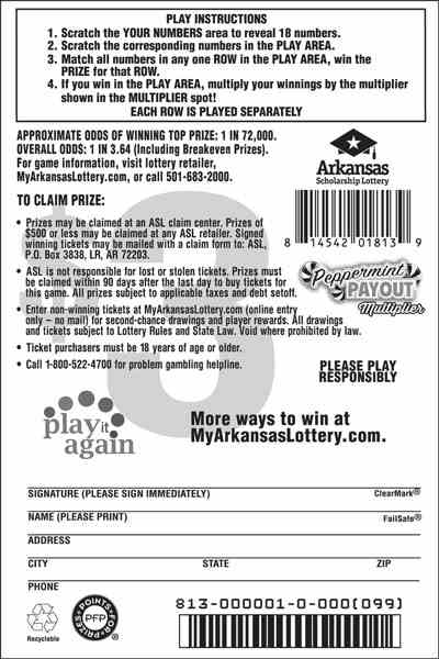 Peppermint Payout Multiplier scratchcard - game number #813 - back