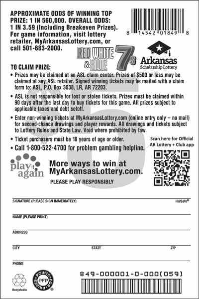 Red White And Blue 7S scratchcard - game number #849 - back