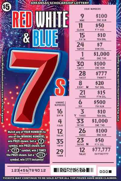 Red White And Blue 7S scratchcard - game number #849 - front-scratched