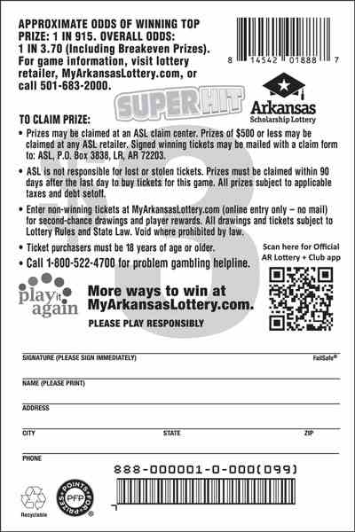 Super Hit scratchcard - game number #888 - back