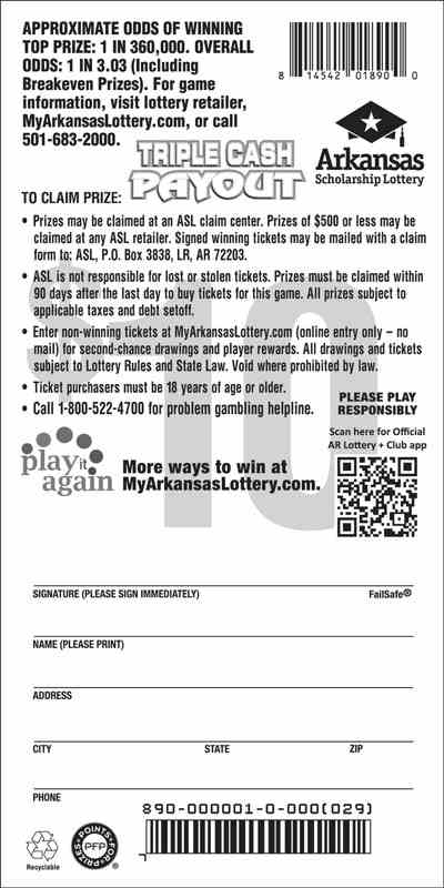 Triple Cash Payout scratchcard - game number #890 - back