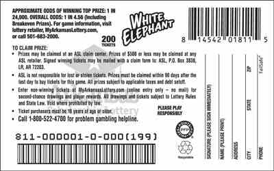 White Elephant scratchcard - game number #811 - back